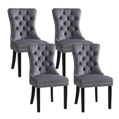 1 Set of 4 Artiss Dining Chairs Grey Velvet