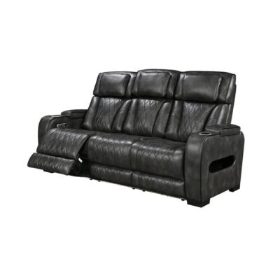 3 Seater Electric Air Leather Dark Grey Recliner