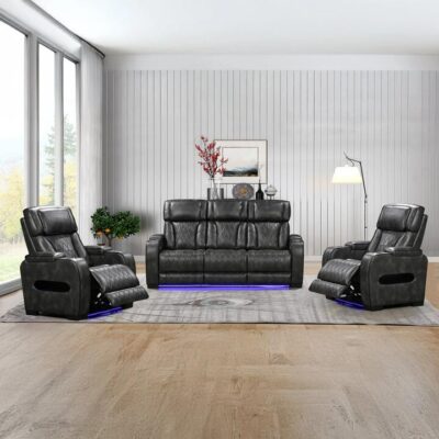 3-1-1 Seater Electric Air Leather Dark Grey Recliner Set 3-1-1 Seater Electric Air Leather Dark Grey Recliner Set