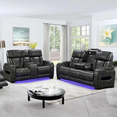 3-2 Seater Electric Air Leather Dark Grey Recliner Set 3-2 Seater Electric Air Leather Dark Grey Recliner Set