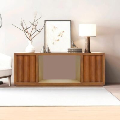 TV Cabinet MDF Brown Colour Two Sideboards Open Space