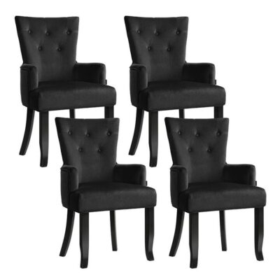 4x Artiss Dining Chairs Velvet French Provincial Armchair Black