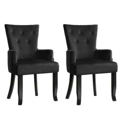 2x Artiss Dining Chairs Velvet French Provincial Armchair Black