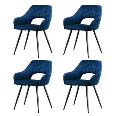 Artiss Dining Chairs Set of 4 Velvet Hollow Armchair Blue