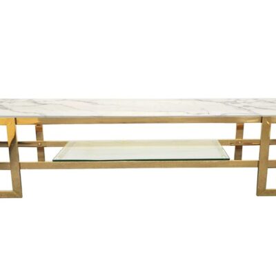 Alexa Gold TV Unit - White Marble