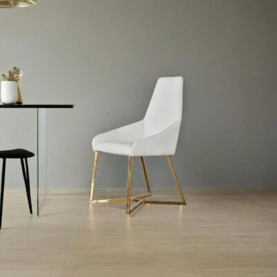 SET OF 4 Dining Chair White PVC Dining Chair Gold Criss Cross Legs