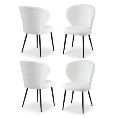 Artiss 4x Dining Chairs Sherpa Boucle Wing Back White