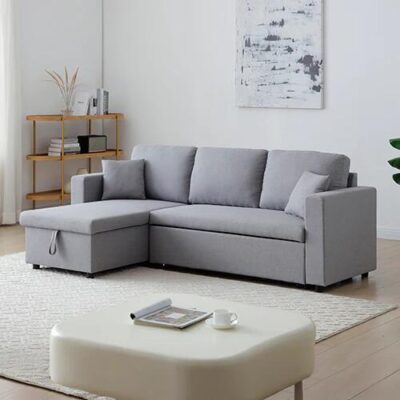 Multifunctional Sofa Bed Fabric Upholstery Chaise Section Comfy Cushions Armrests