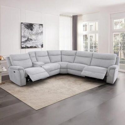 Large Sectional Corner Modular Lounge Suite in Fabric with Electric Recliner