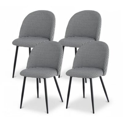 Artiss Dining Chairs Set of 4 Linen Solid Curved Houndstooth