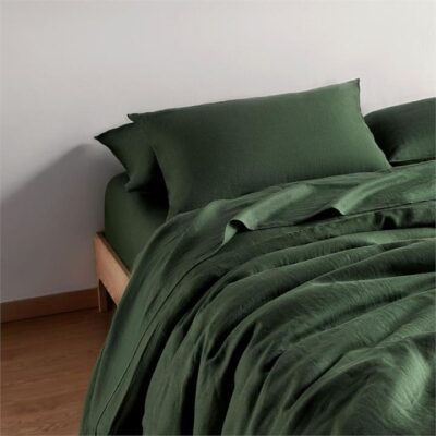 Bamboo Flax Linen Bedding - Fitted sheet / King / Basil / Linen–Bamboo Blend