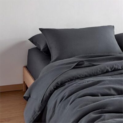 Bamboo Flax Linen Bedding - Fitted sheet / King / Pebble / Linen–Bamboo Blend