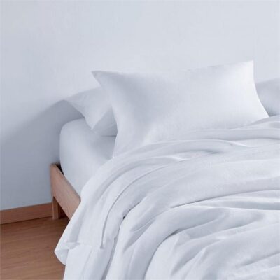 Bamboo Flax Linen Bedding - Fitted sheet / Super King / White / Linen–Bamboo Blend